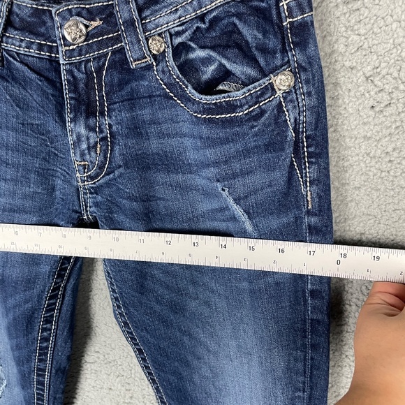 MISS ME Signature Rise Boot Cut Jeans Womens 29x33 Thick Stitch Distressed - Picture 4 of 16